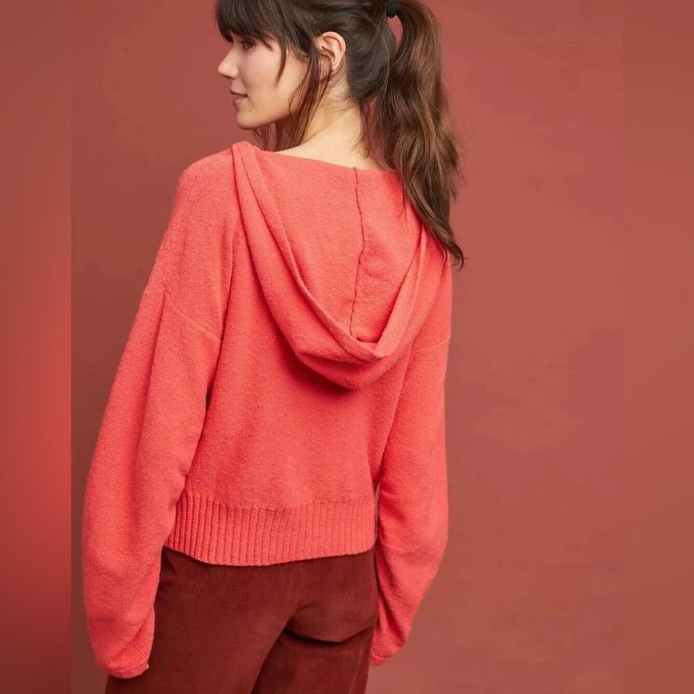 Anthropologie Moth Zurich Light Hoodie Chenille Knit Sweater Coral Size Medium - Picture 3 of 10